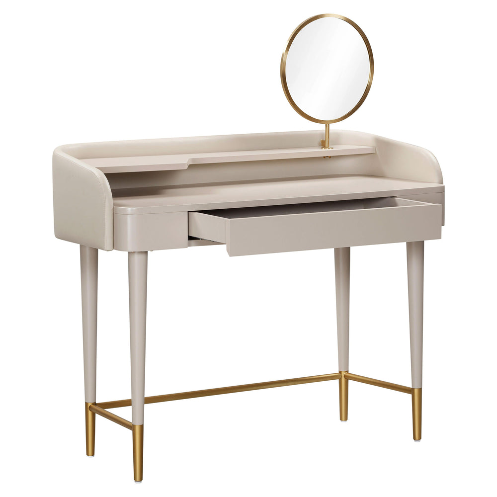 Penelope 45" Taupe Vegan Leather Wrapped Vanity Desk With Drawer