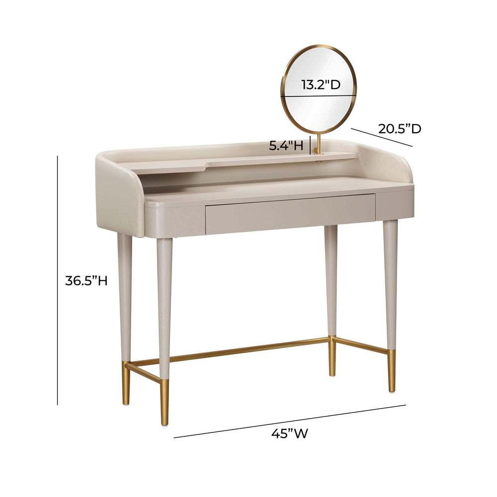 Penelope 45" Taupe Vegan Leather Wrapped Vanity Desk With Drawer