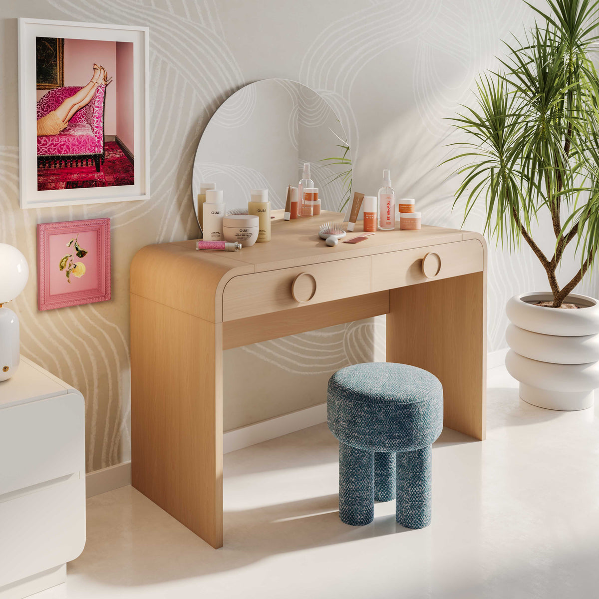 Moonrise 48" Natural Ash 2-Drawer Vanity Desk with Mirror