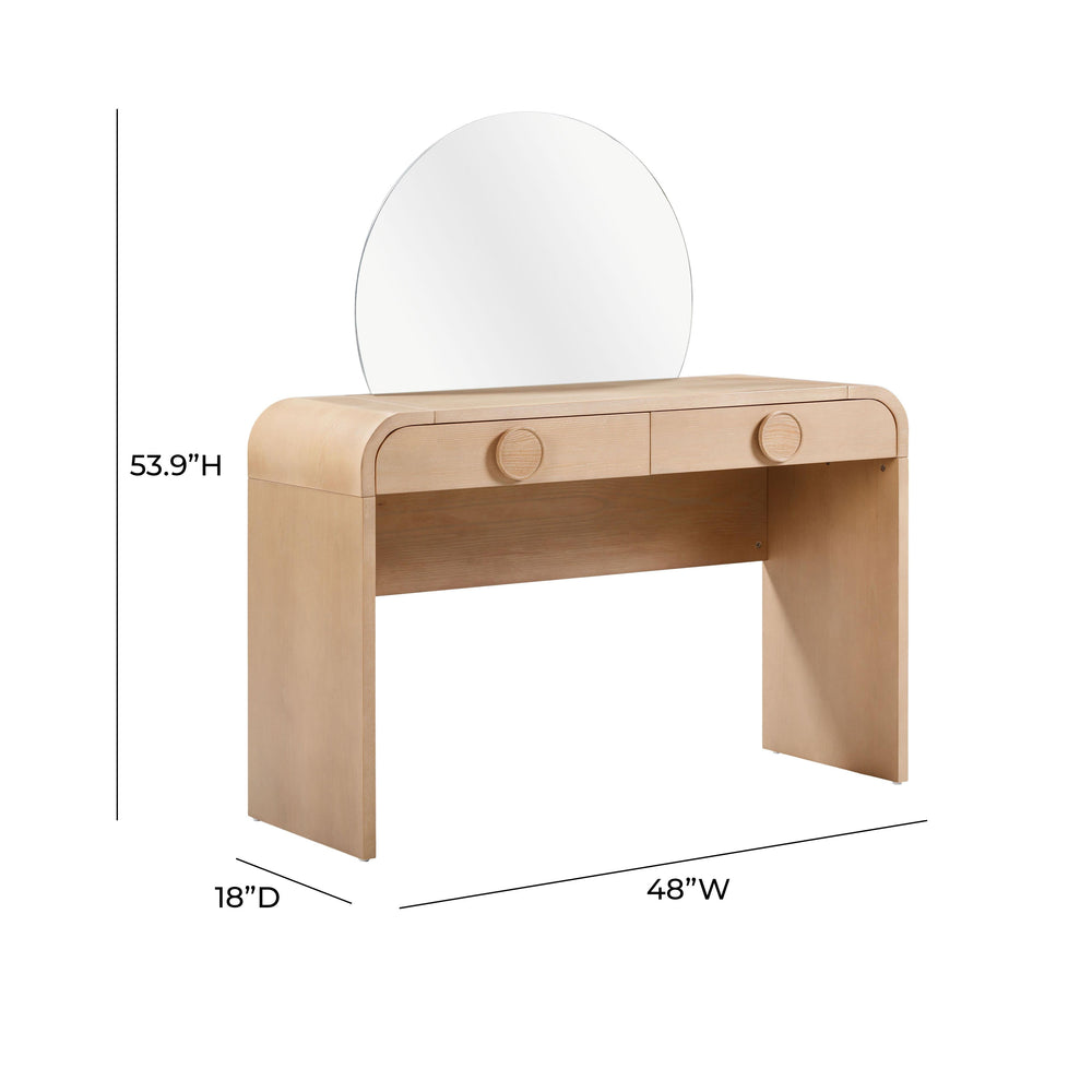 Moonrise 48" Natural Ash 2-Drawer Vanity Desk with Mirror