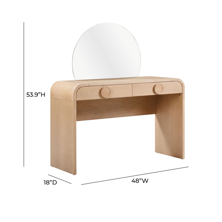 Moonrise 48 Natural Ash 2-Drawer Vanity Desk with Mirror