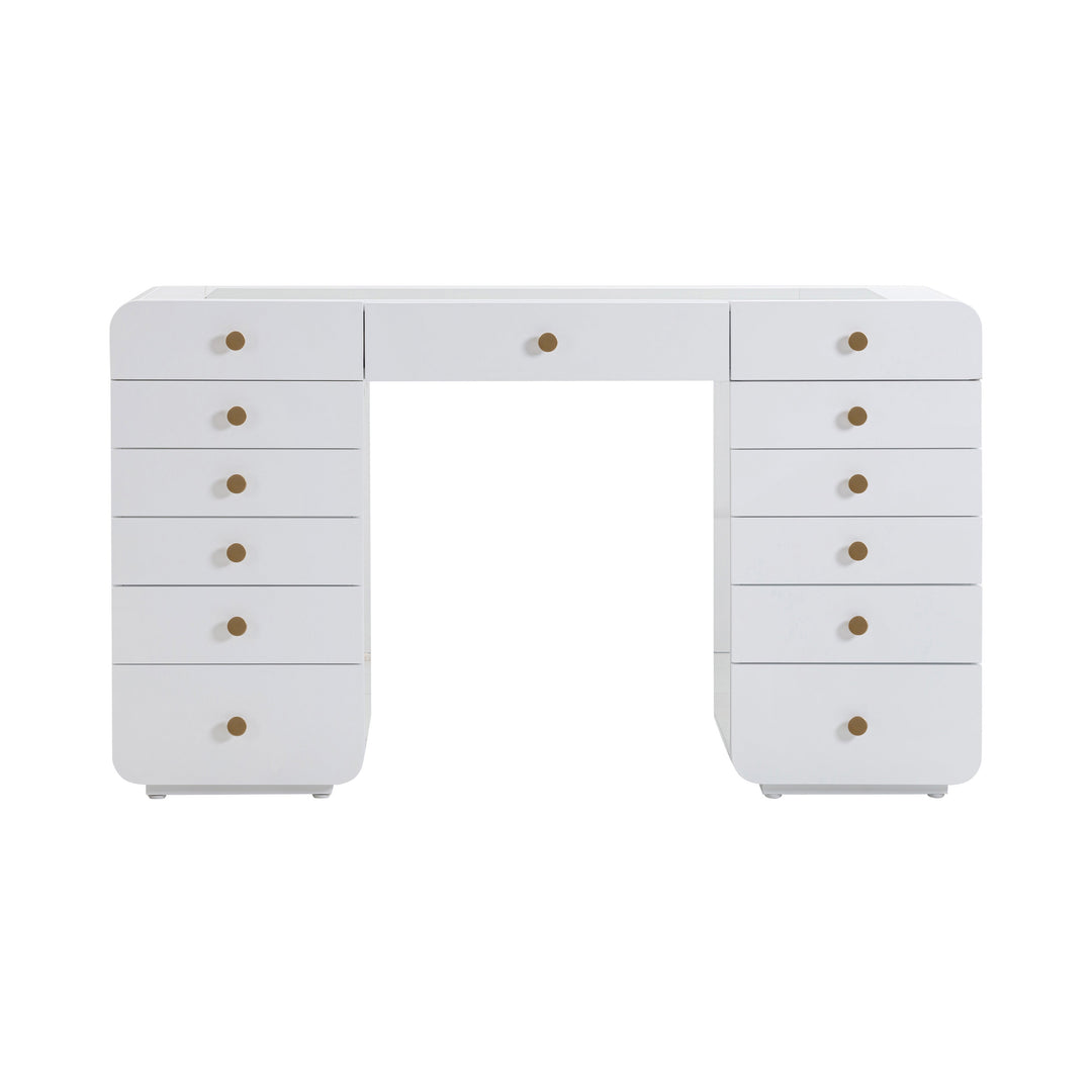 Hollywood 56" White Desk with Lola Jumbo LED Panel Vanity Mirror
