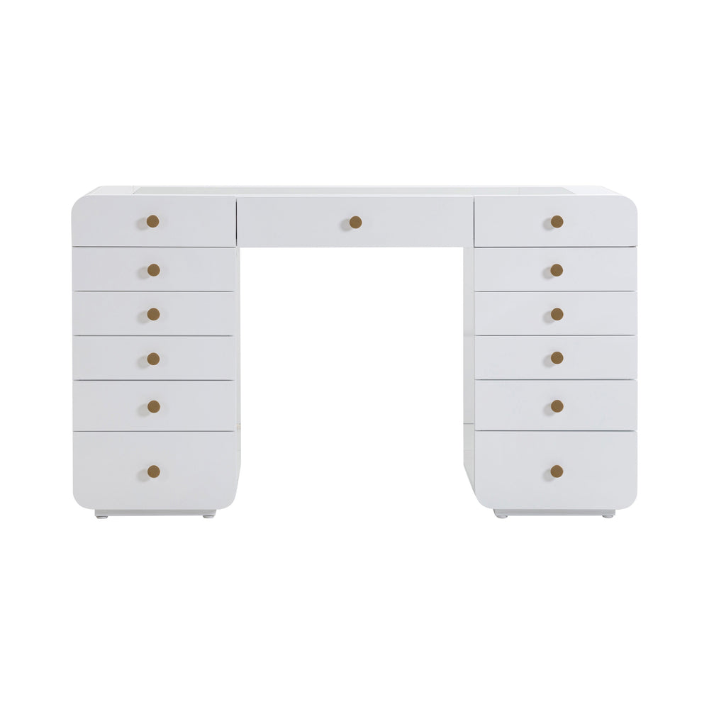 Hollywood 56" White Desk with LED Panel Vanity Mirror