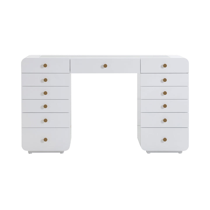 Hollywood 56" White Desk with Lola Bulb Vanity Mirror