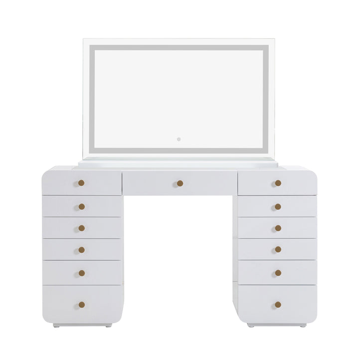Hollywood 56" White Desk with Lola Jumbo LED Panel Vanity Mirror