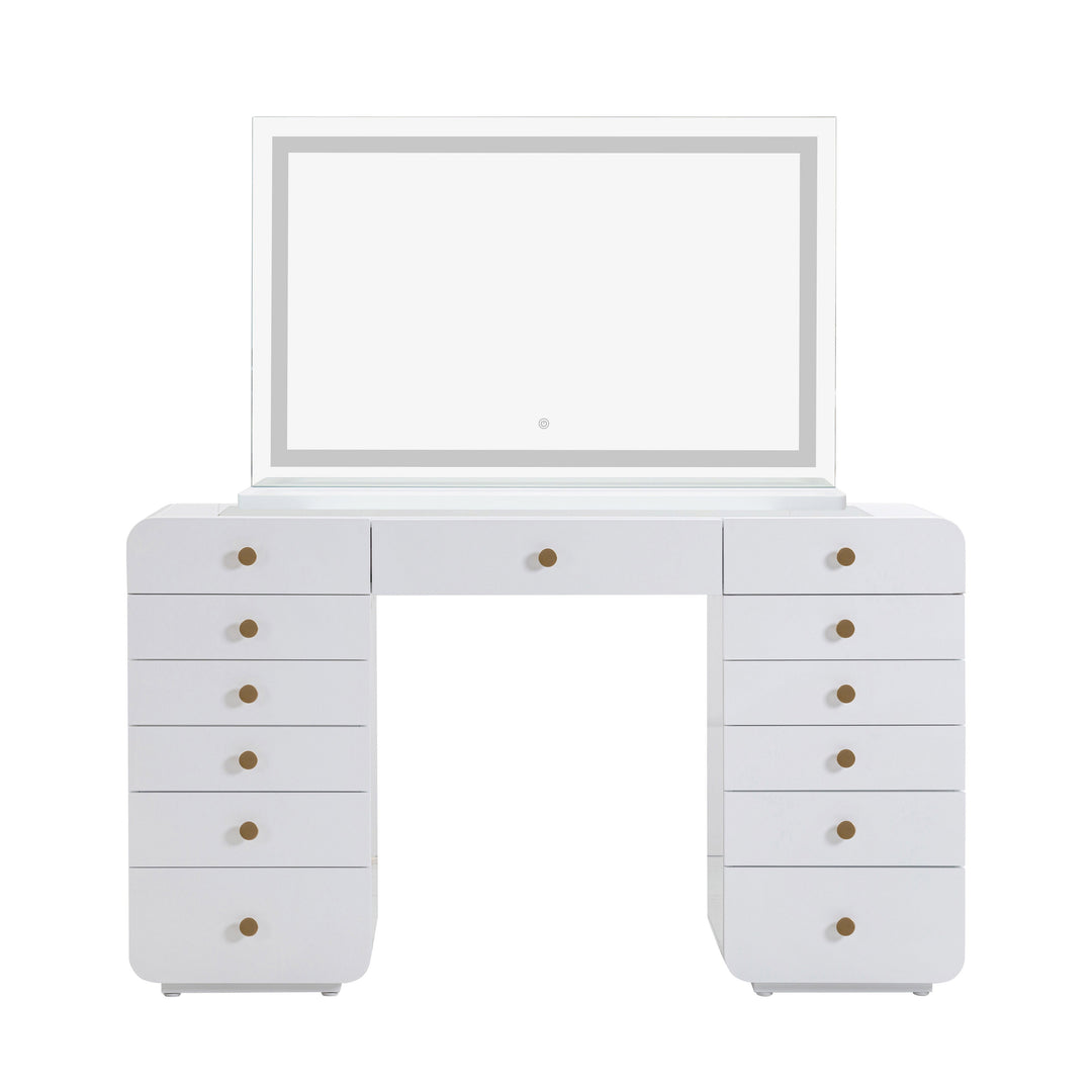 Hollywood 56" White Desk with Lola Jumbo LED Panel Vanity Mirror