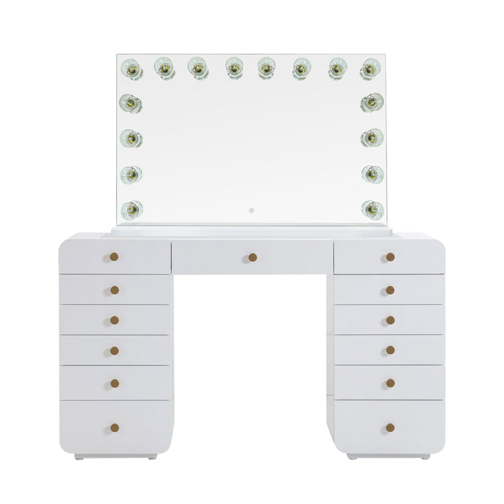 Hollywood 56" White Desk with Lola Jumbo Bulb Vanity Mirror