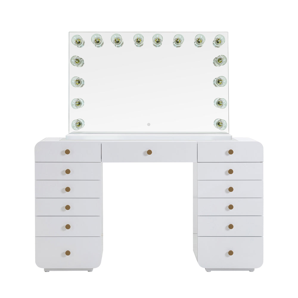 Hollywood 56" White Desk with Lola Jumbo Bulb Vanity Mirror