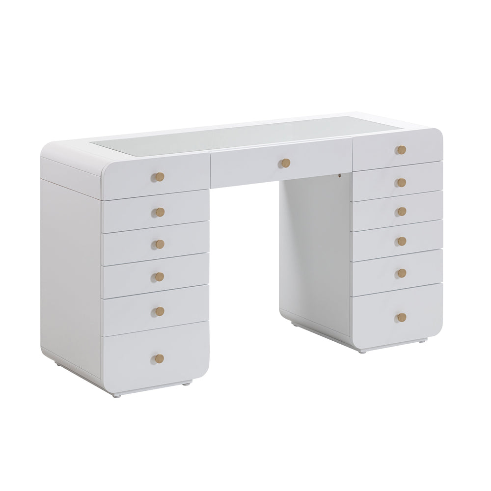 Hollywood 56" White Desk with Lola Jumbo Bulb Vanity Mirror