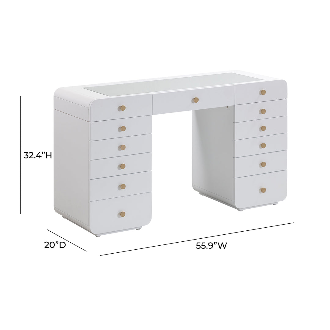 Hollywood 56" White Desk with Lola Jumbo Bulb Vanity Mirror