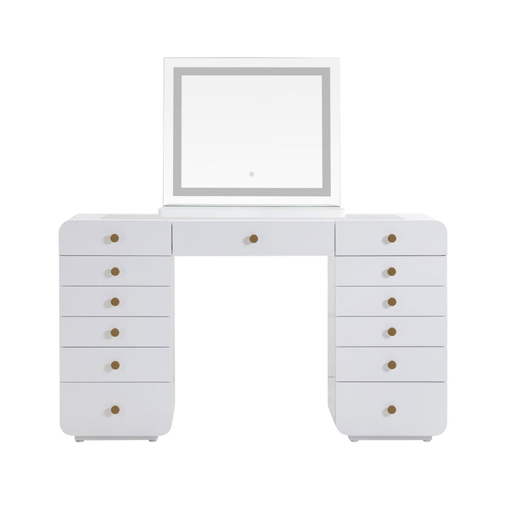 Hollywood 56" White Desk with Lola LED Panel Vanity Mirror