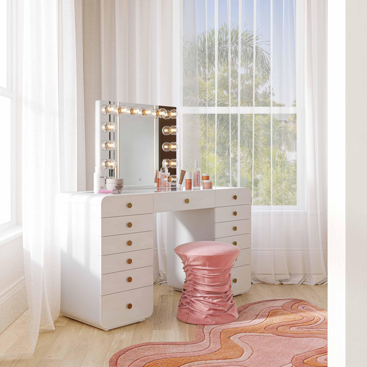 Hollywood 56" White 13-Drawer Vanity Desk (Desk Only)