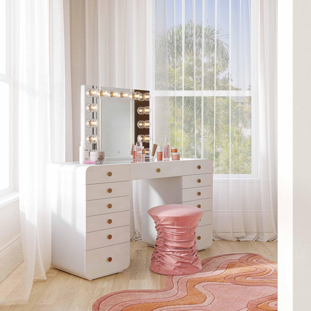 Hollywood 56" White 13-Drawer Vanity Desk (Desk Only)