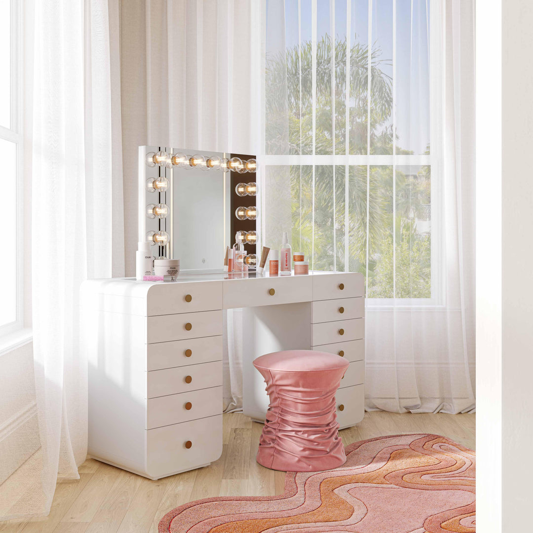 Hollywood 56" White 13-Drawer Vanity Desk (Desk Only)
