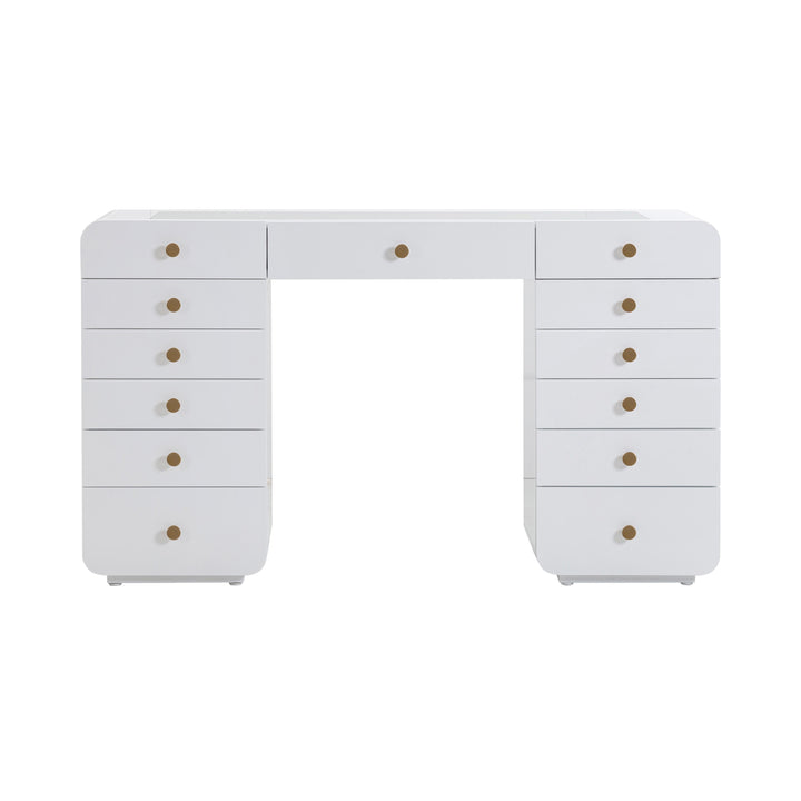 Hollywood 56" White 13-Drawer Vanity Desk (Desk Only)