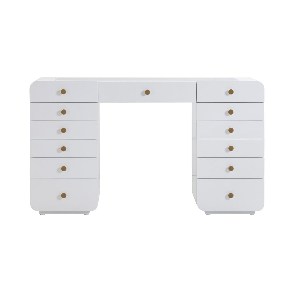 Hollywood 56" White 13-Drawer Vanity Desk (Desk Only)