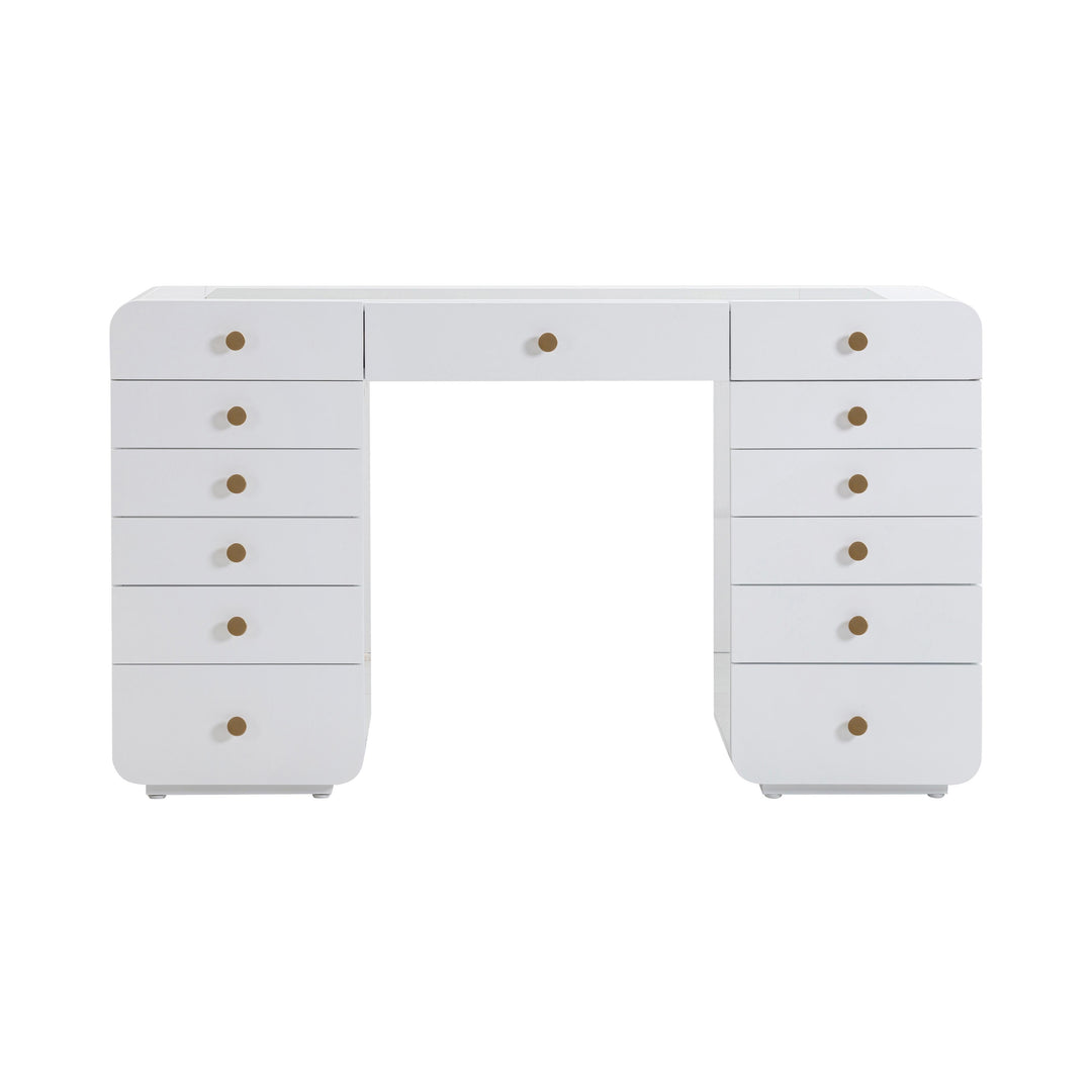 Hollywood 56" White 13-Drawer Vanity Desk (Desk Only)