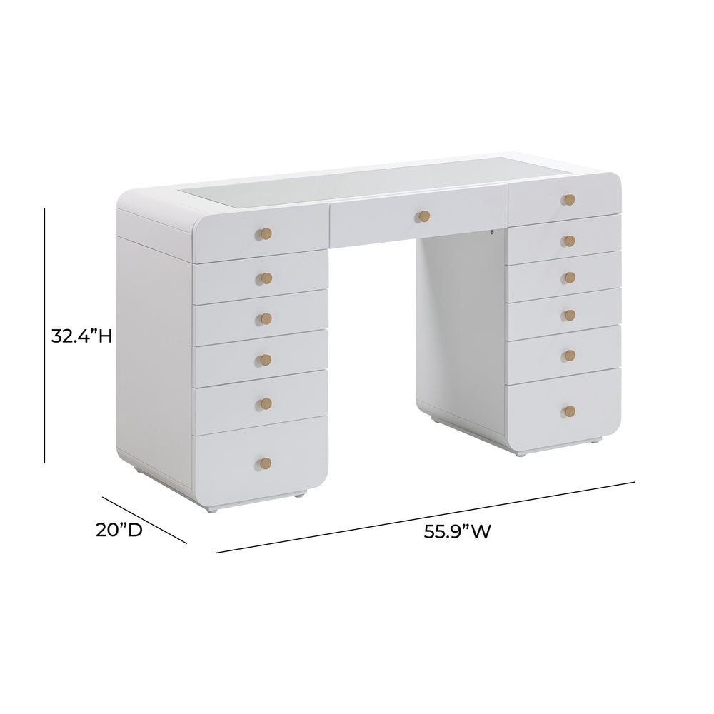 Hollywood 56" White 13-Drawer Vanity Desk (Desk Only)