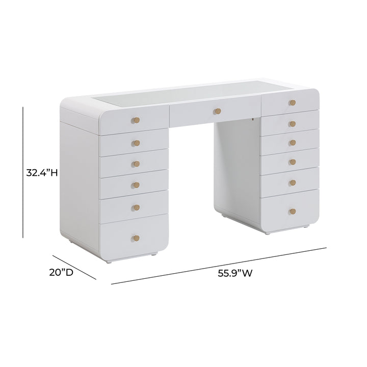 Hollywood 56" White Desk with Lola Bulb Vanity Mirror
