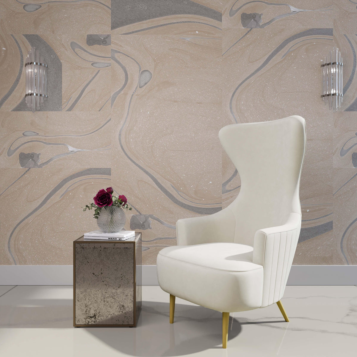 Julia Performance Velvet Channel Tufted Wingback Accent Chair by Inspire Me! Home Decor - Cream