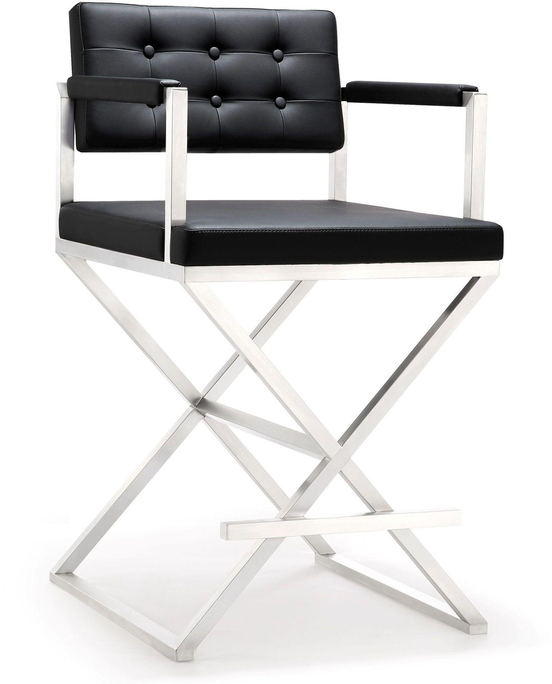 Director Black Performance Vegan Leather Counter Stool with Silver Base