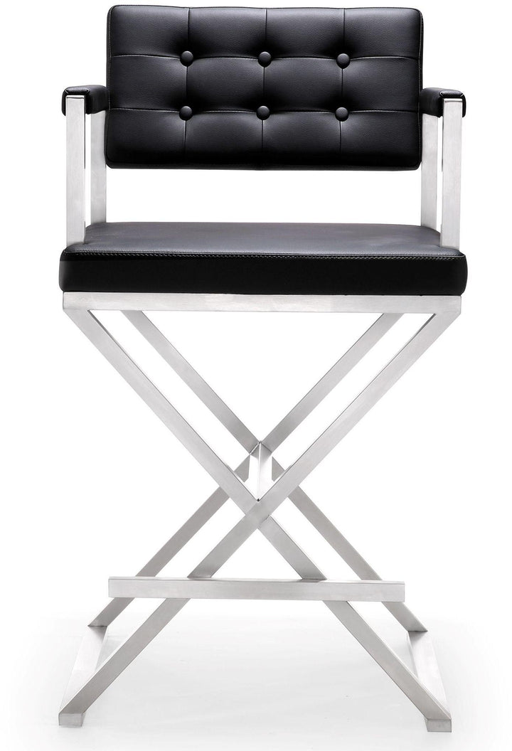 Director Black Performance Vegan Leather Counter Stool with Silver Base