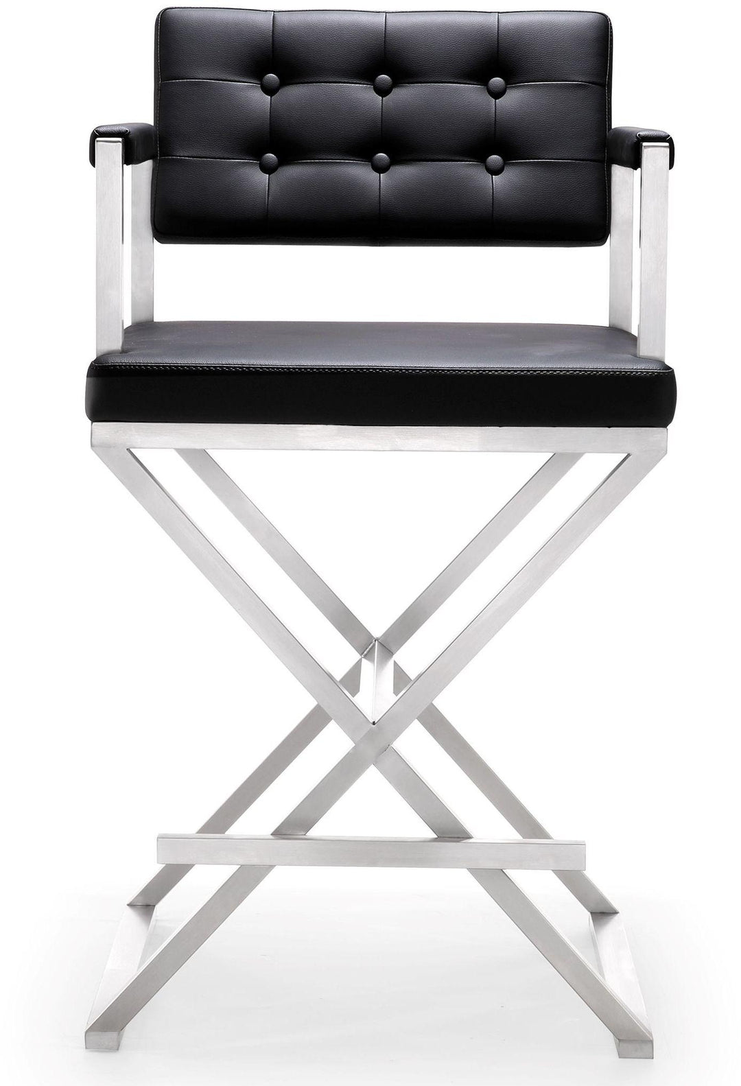 Director Black Performance Vegan Leather Counter Stool with Silver Base
