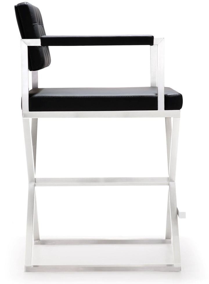 Director Black Performance Vegan Leather Counter Stool with Silver Base
