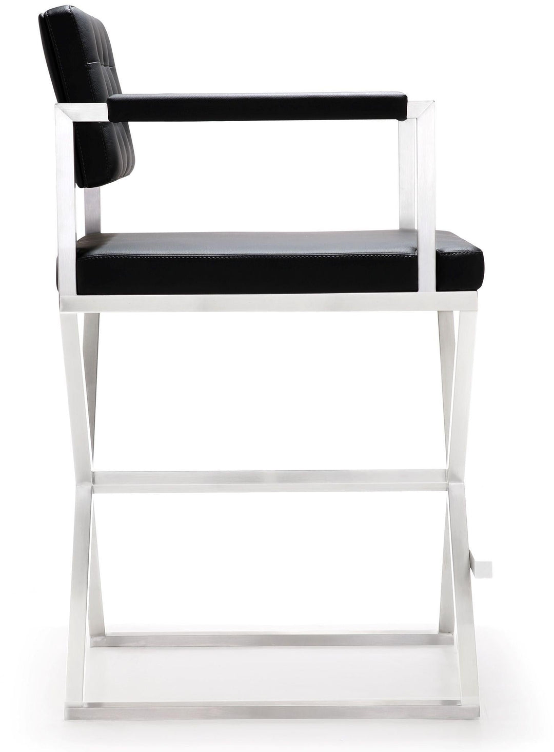Director Black Performance Vegan Leather Counter Stool with Silver Base