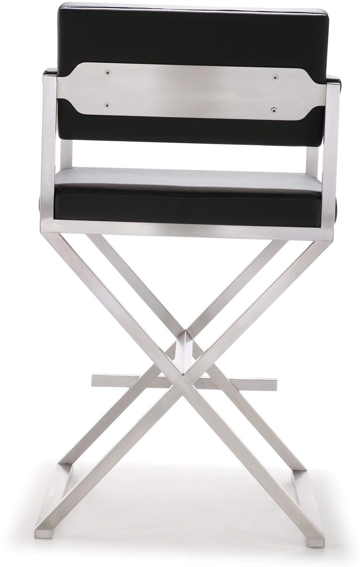 Director Black Performance Vegan Leather Counter Stool with Silver Base