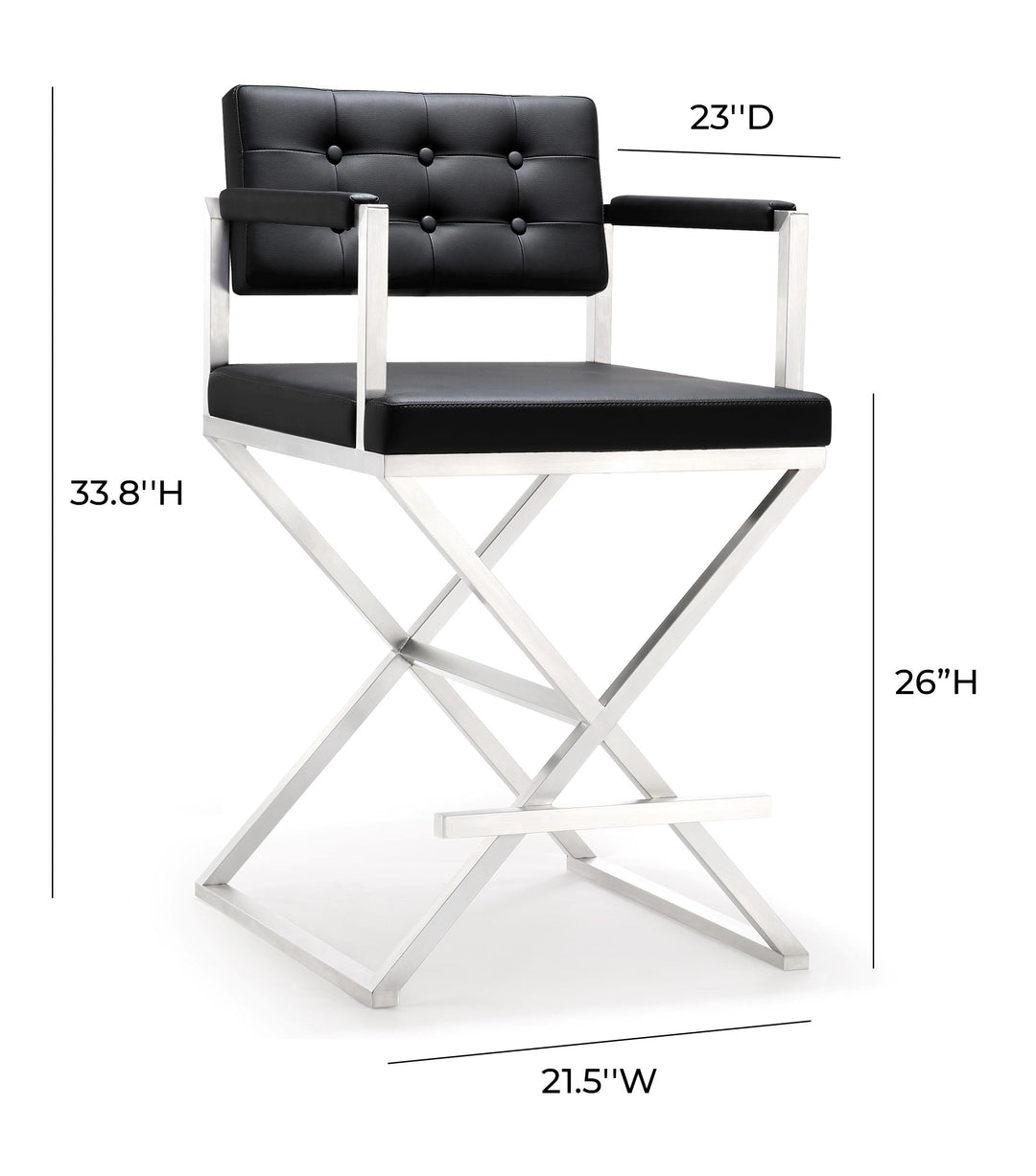 Director Black Performance Vegan Leather Counter Stool with Silver Base