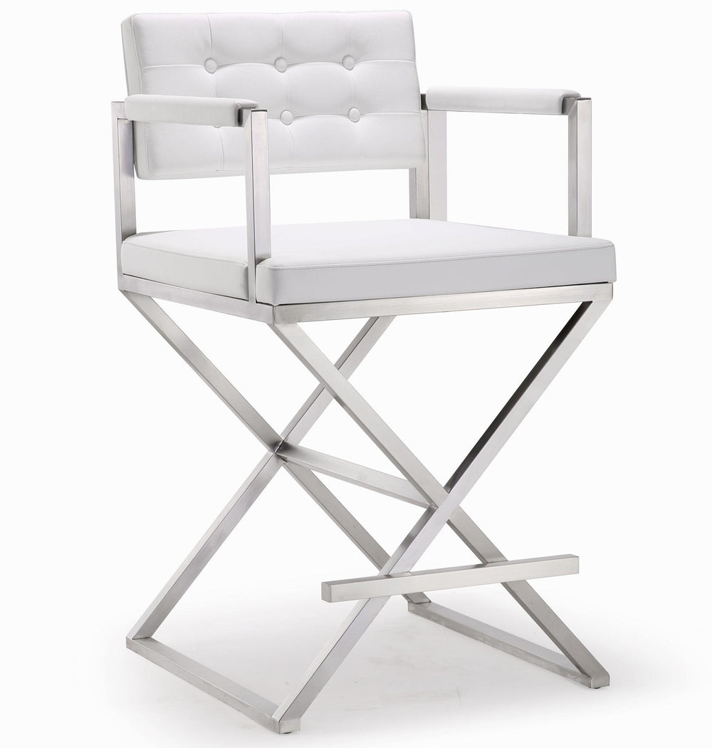 Director White Performance Vegan Leather Counter Stool with Silver Base