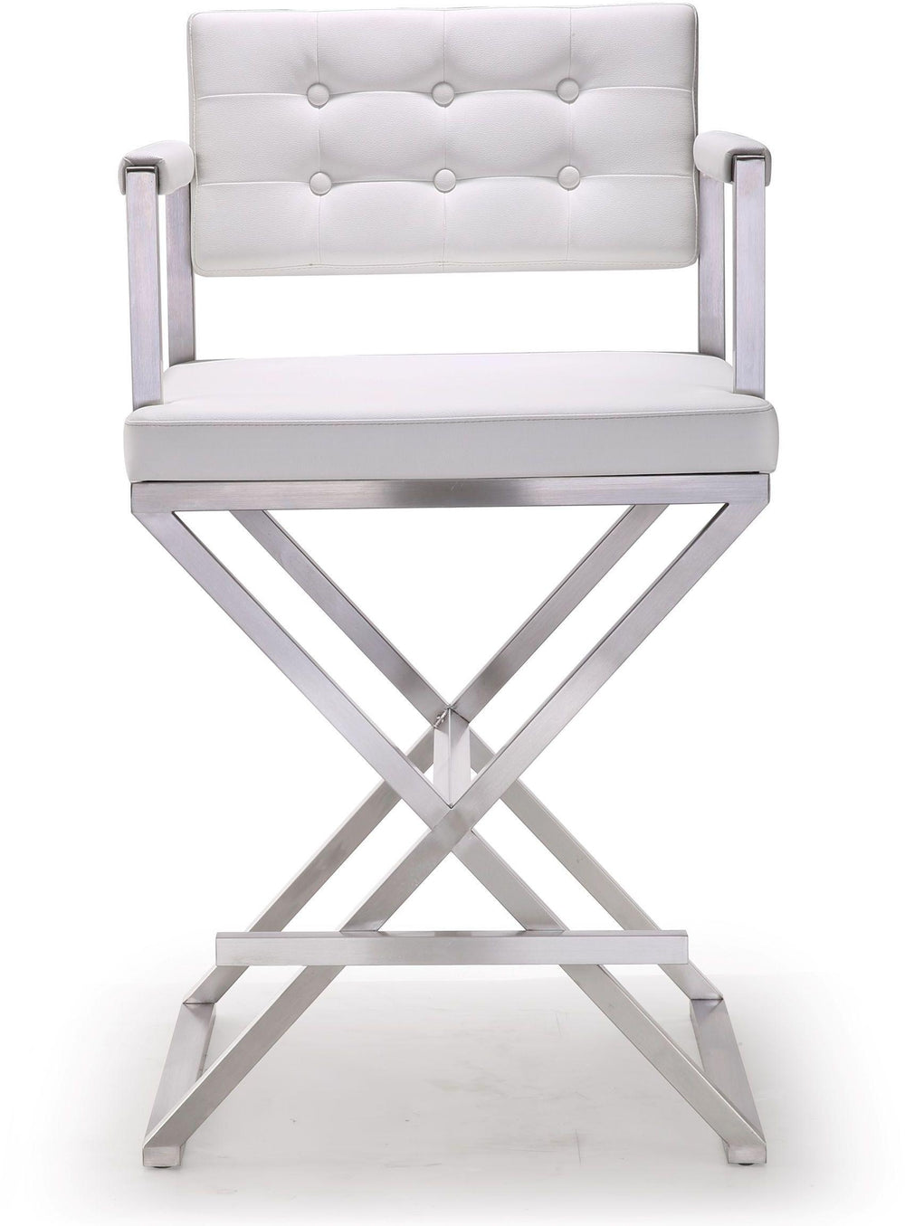 Director White Performance Vegan Leather Counter Stool with Silver Base