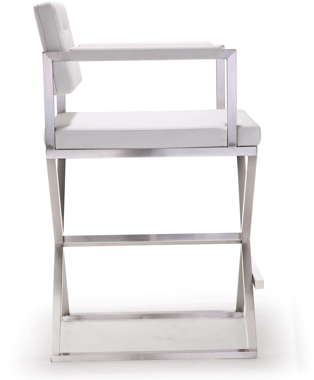 Director White Performance Vegan Leather Counter Stool with Silver Base
