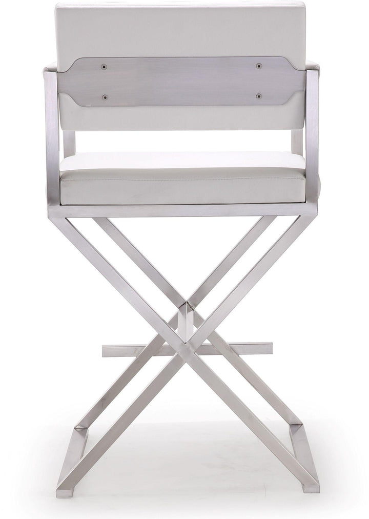 Director White Performance Vegan Leather Counter Stool with Silver Base