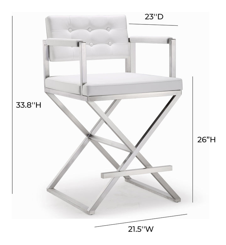 Director White Performance Vegan Leather Counter Stool with Silver Base