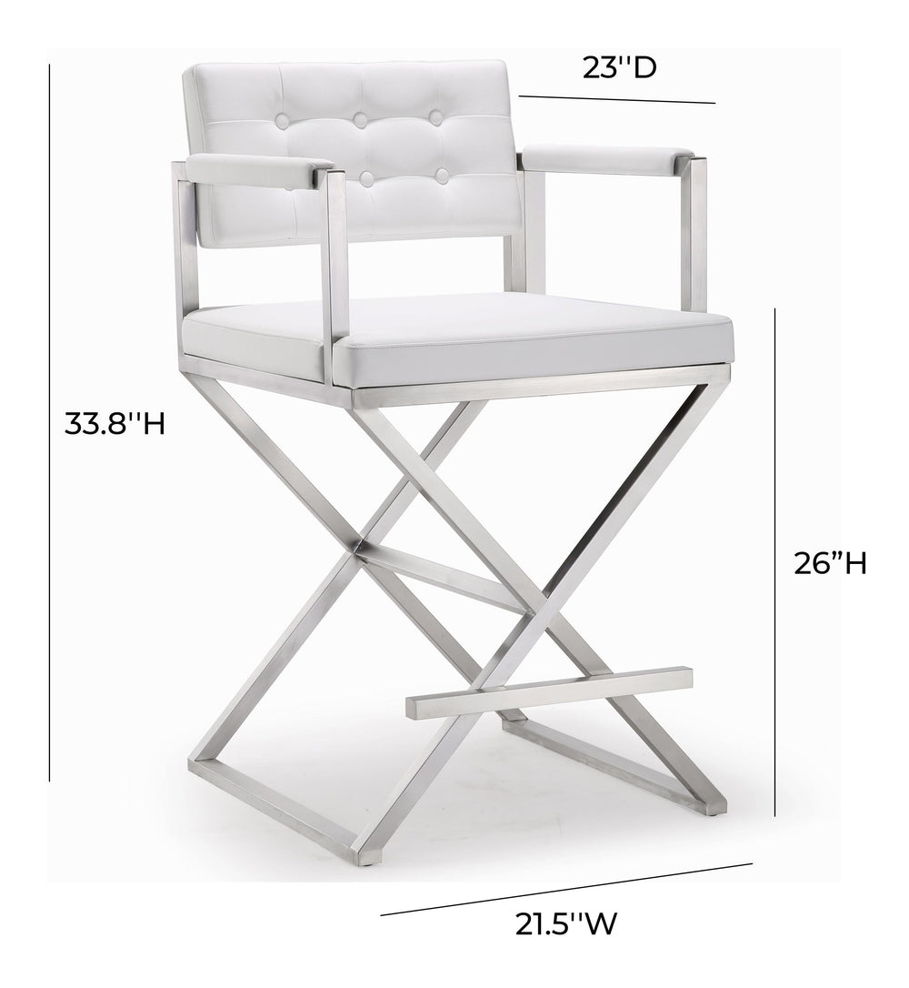 Director White Performance Vegan Leather Counter Stool with Silver Base