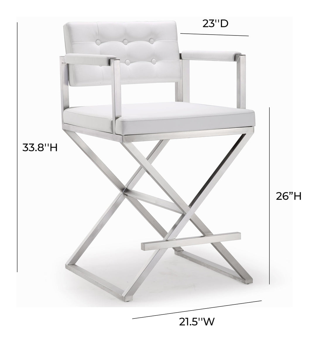 Director White Performance Vegan Leather Counter Stool with Silver Base
