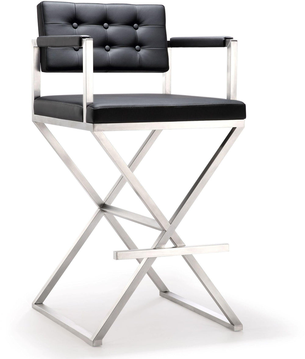 Director Performance Vegan Leather Stool with Silver Base