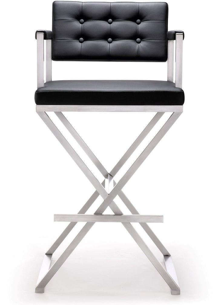 Director Black Performance Vegan Leather Bar Stool with Silver Base