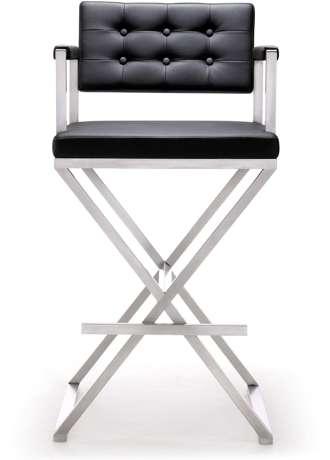 Director Black Performance Vegan Leather Bar Stool with Silver Base