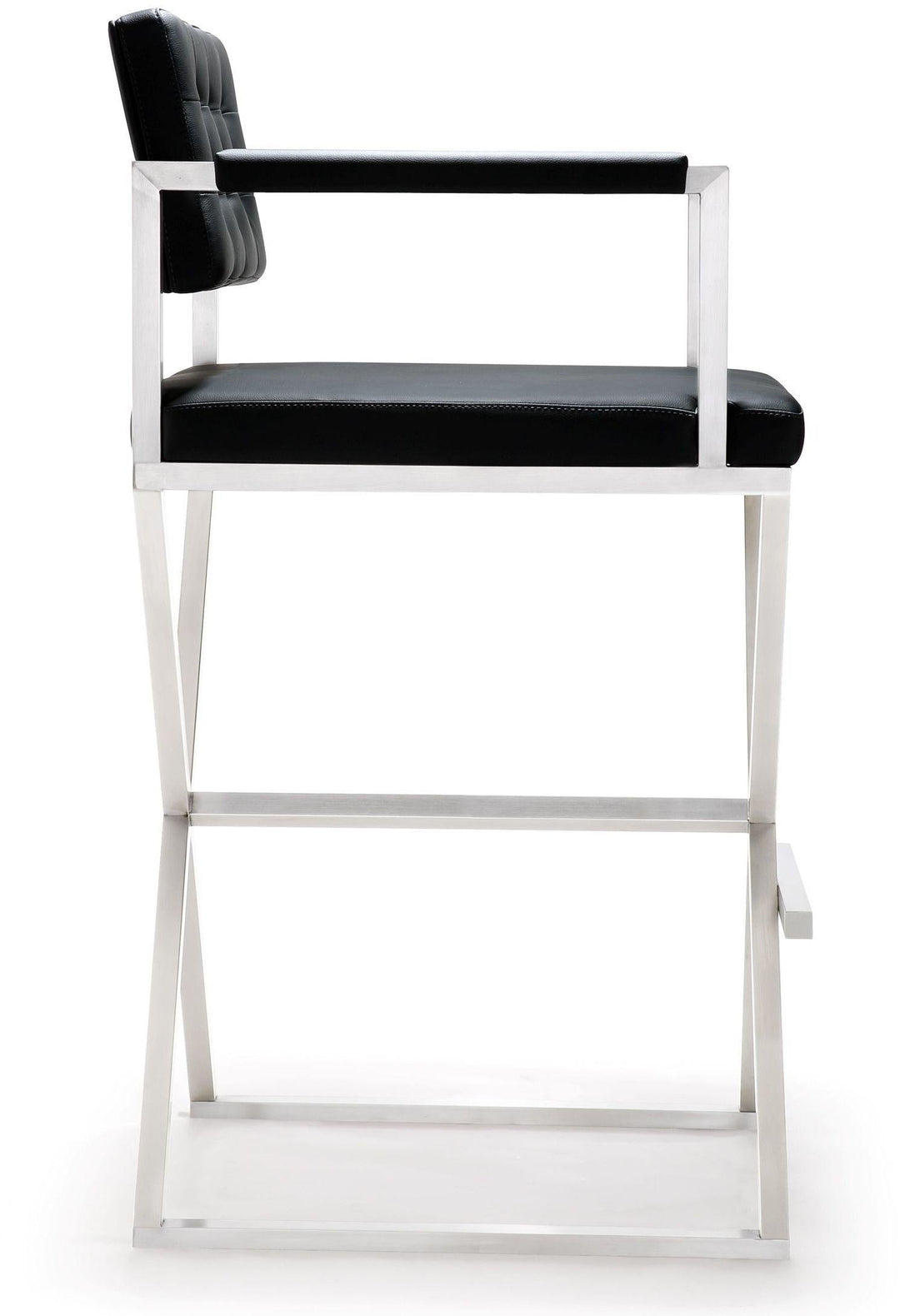 Director Black Performance Vegan Leather Bar Stool with Silver Base