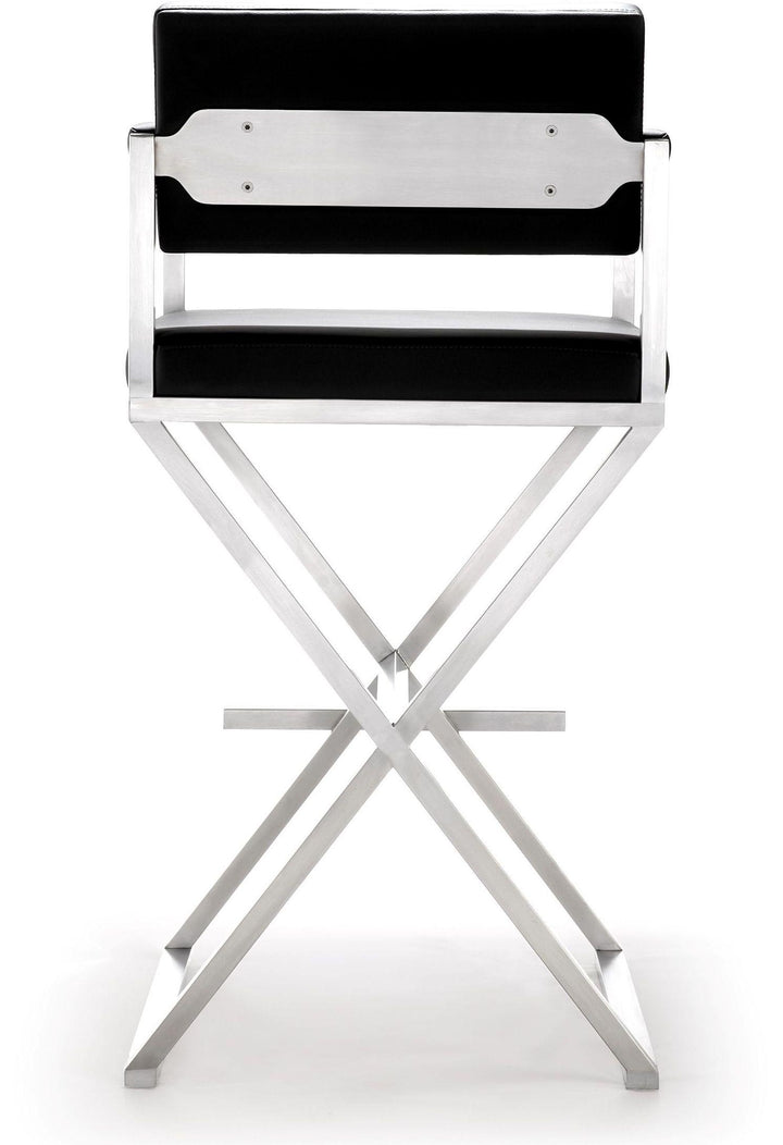 Director Black Performance Vegan Leather Bar Stool with Silver Base