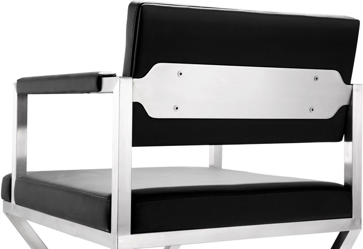 Director Black Performance Vegan Leather Bar Stool with Silver Base