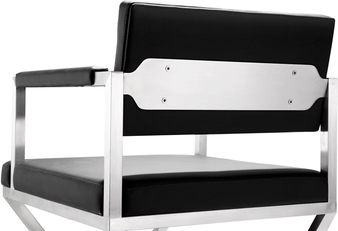 Director Black Performance Vegan Leather Bar Stool with Silver Base