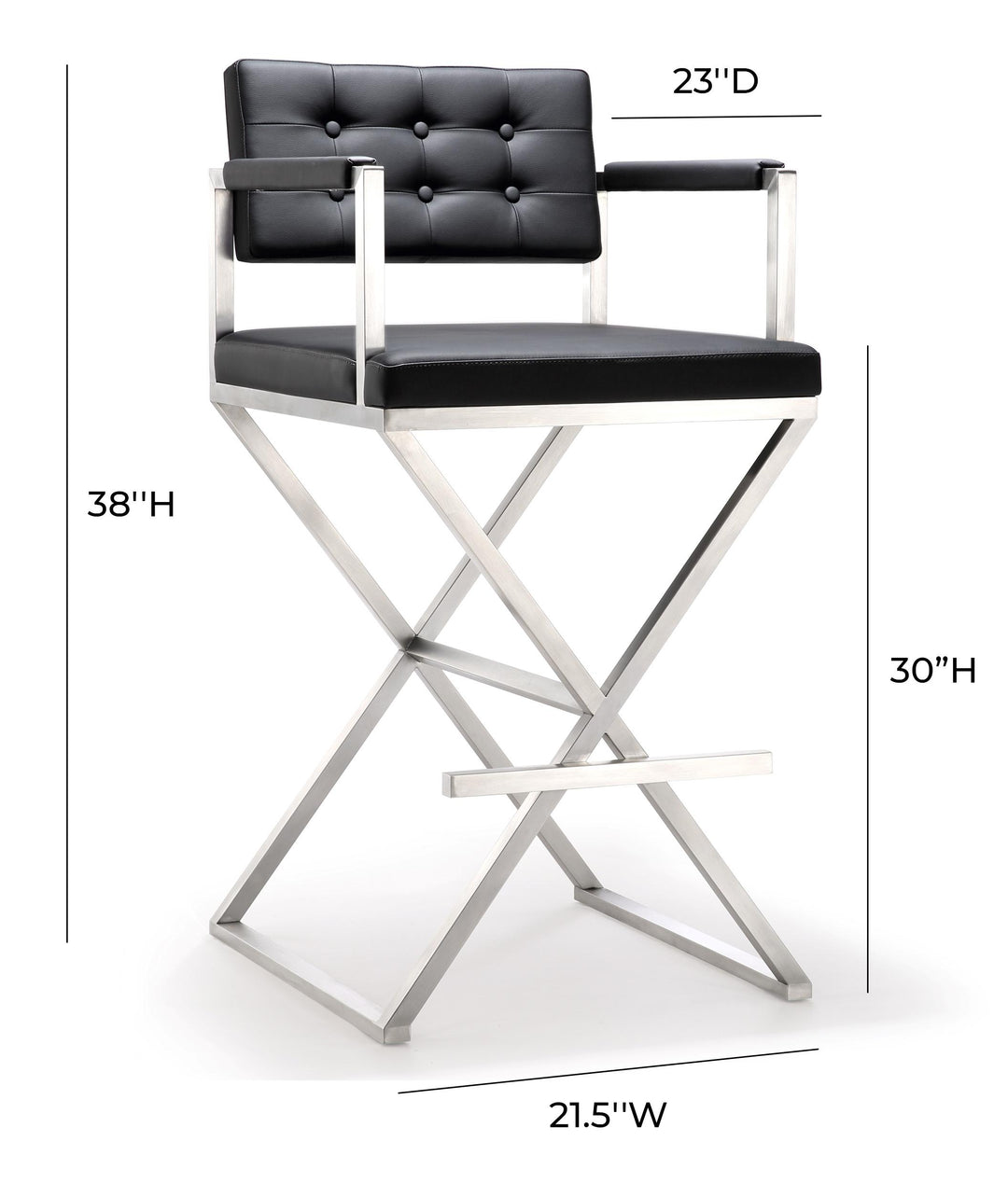 Director Black Performance Vegan Leather Bar Stool with Silver Base