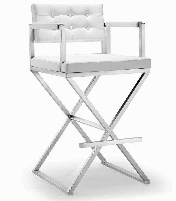 Director Performance Vegan Leather Stool with Silver Base