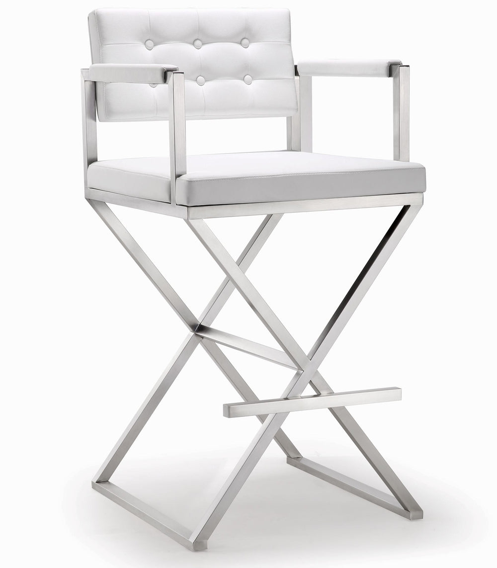 Director Performance Vegan Leather Stool with Silver Base