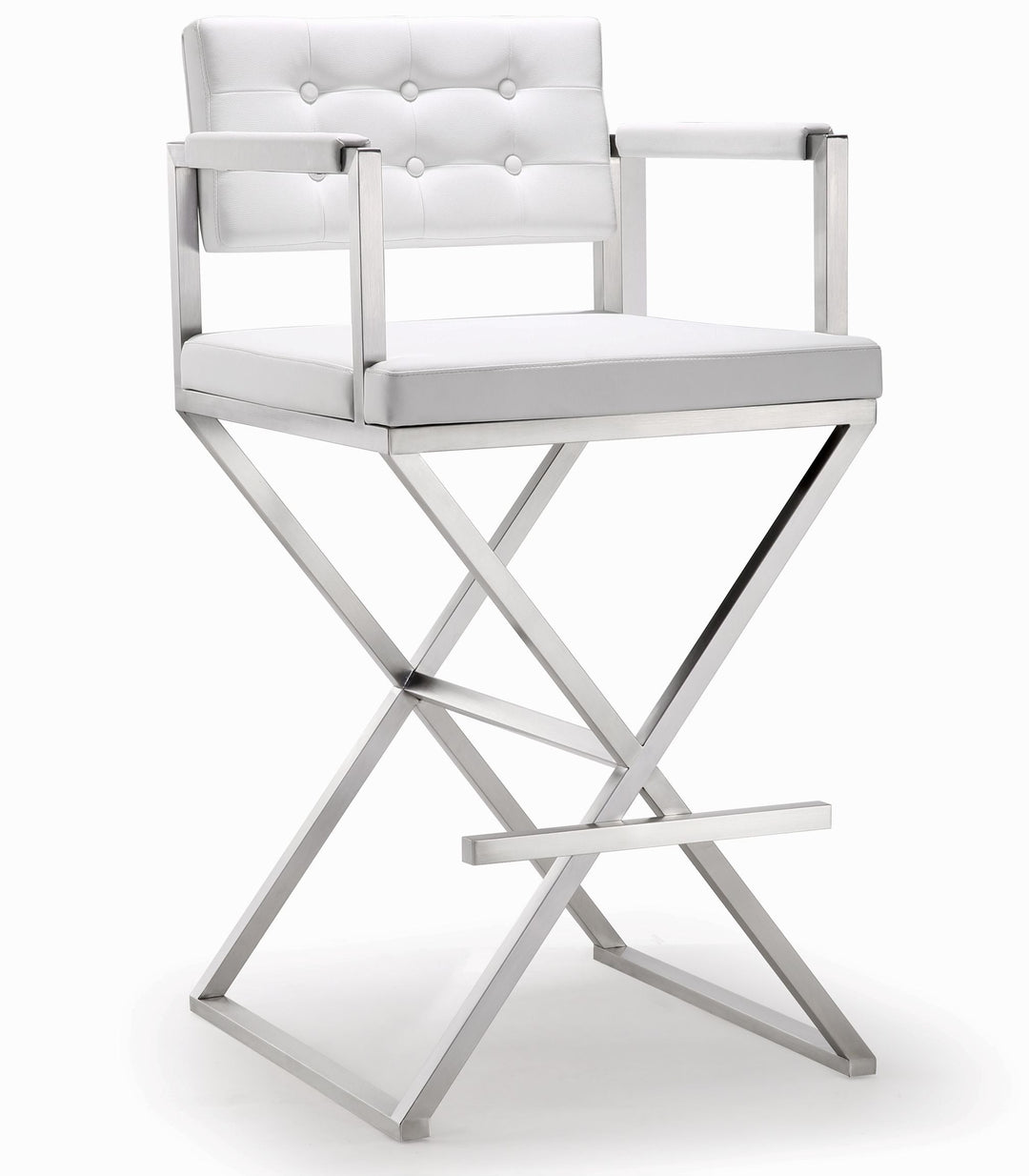 Director White Performance Vegan Leather Bar Stool with Silver Base