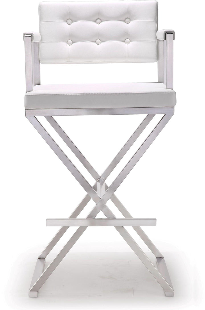 Director White Performance Vegan Leather Bar Stool with Silver Base